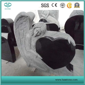 Shanxi Black/G603/Aurora/G654 American Customized Gravestone, Polished Granite, Granite Tombstone Weeping Angel Design Granite for Monument,Grave