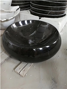 Black Marble Round Sink Black Marquina Wash Bowls for Bathroom