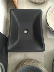 Black Stone Vessel Sink Black Basalt Stone Basin for Bathroom