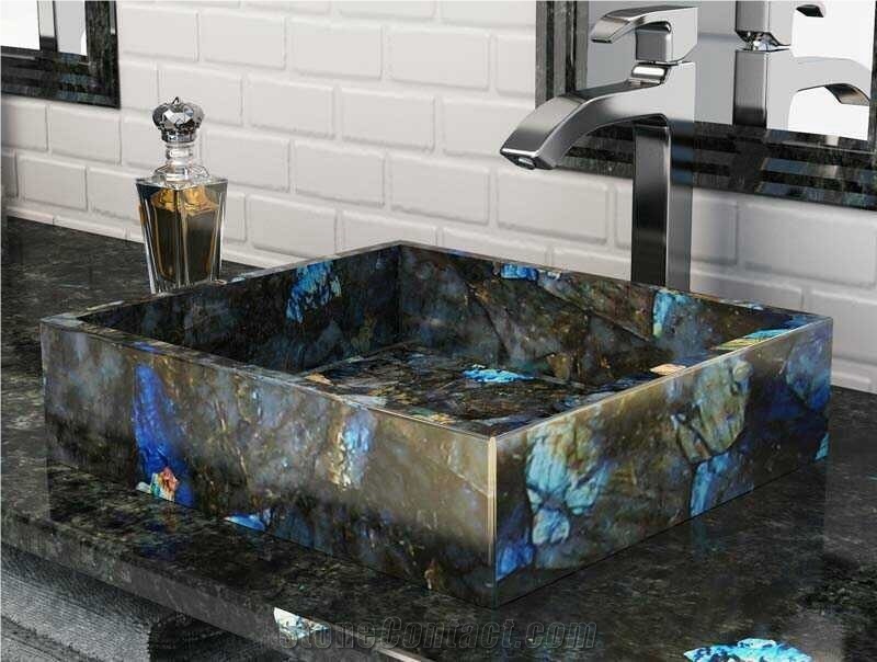 Blue Stone Rectangle Sinks Lamurian Blue Stone Wash Basins for Hotel