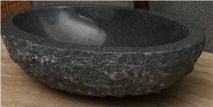 Natural Stone Black Granite Round Sink / Wash Basin