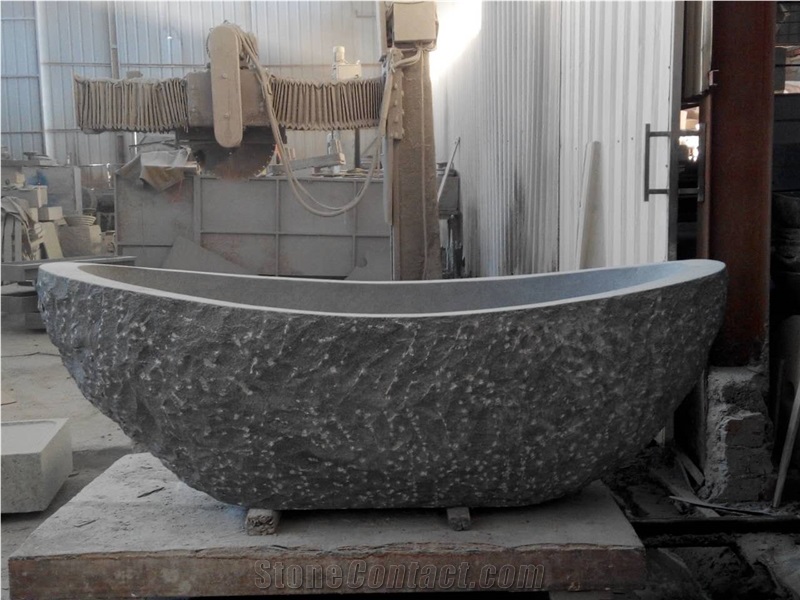 Split Finish Exterior Stone Bathtub Customized Nero Impala Stone Bath Tub for Villa