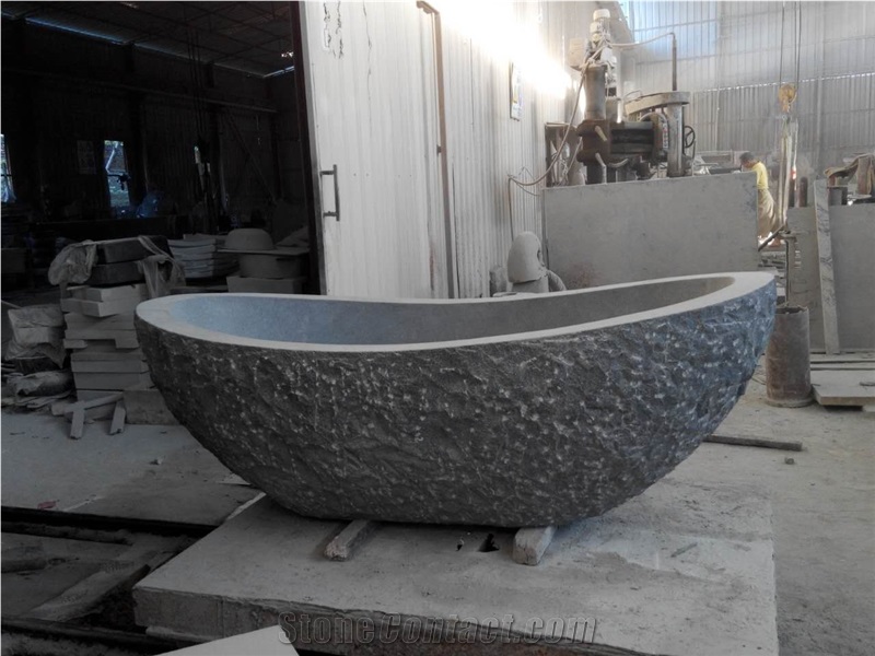 Split Finish Exterior Stone Bathtub Customized Nero Impala Stone Bath Tub for Villa