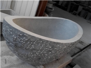 Split Finish Exterior Stone Bathtub Customized Nero Impala Stone Bath Tub for Villa