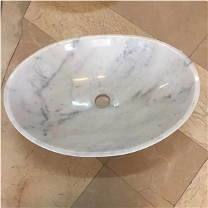 Stone Marble Oval Basin Bianco Carrara Wash Basin for Bathroom