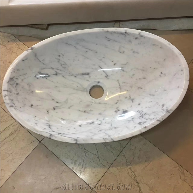 Stone Marble Oval Basin Bianco Carrara Wash Basin for Bathroom