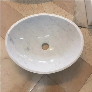 White Marble Oval Basin Carrara Marble Sink for Bathroom
