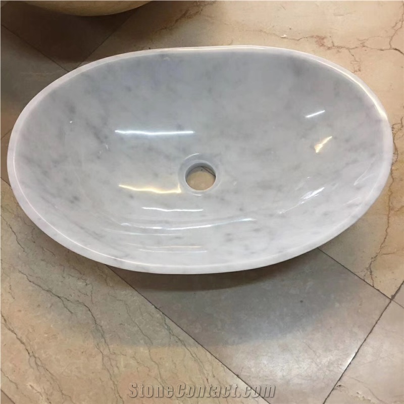 White Marble Round Basins Carrara Cd Sinks for Wash Bowls