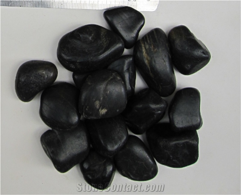 High Polished Absolute Black River, Black River Stone Landscaping