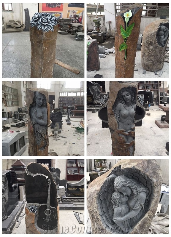 China Haobo Stone Factory Direct Newest Design Natural Stone Black Basalt Angel House Garden Decoration Statues, Human Abstract Sculptures