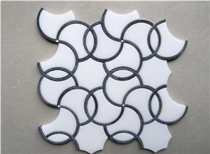 Black and White Marble Mosaics, Waterjet Marble Flooring Paving, Wall Panel, Art Mosaics,Round Mosaic Flooring Covering, Wall Cladding Pattern