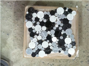 Color Mixed Round Marble Mosaic, Decorative Round Marble Mosaic, Polishing Colorful Marble Mosaic, Black Marble Round Mosaic