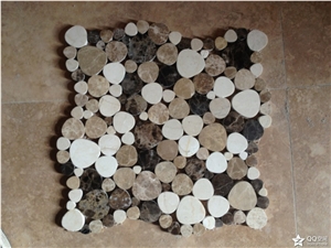 Color Mixed Round Marble Mosaic, Decorative Round Marble Mosaic, Polishing Colorful Marble Mosaic, Black Marble Round Mosaic
