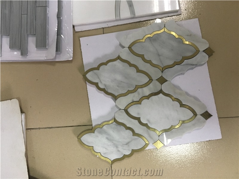 Hot Sale Polishing White Marble with Metal Mosaic as Customized Design