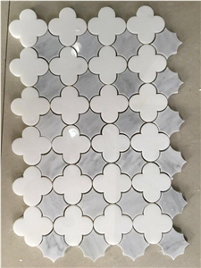 Marble Mosaic White Mixed Grey Marble Mosaic, Polished Surface, Garden & Balcony Marble and Interior Mosaic, Kitchen Marble and Stone Mosaic