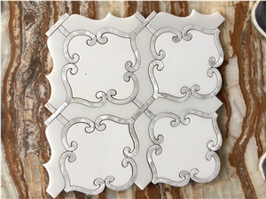 Mother Of Pearl Shell Mosaic with White Marble Mosaic in Flower Shape