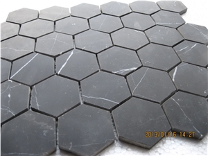 Polished Black Marble Hexagon Mosaic, Polished Nero Marble Hexagon Mosaic