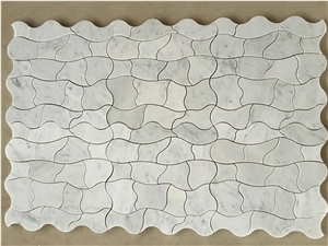 Polishing Bianco Carrara White Marble Mosaic in Puzzle Pattern