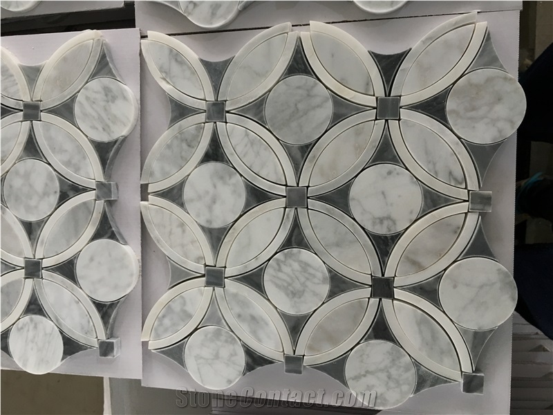Polishing Bianco Carrara White Marble Mosaic in Round Shape