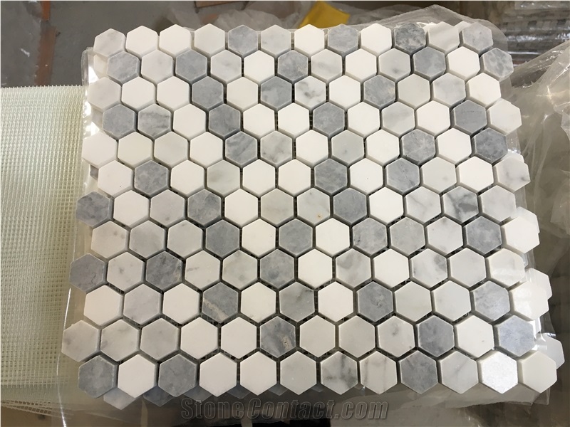 Polishing Hexagon Calacatta White Bianco White Marble Mosaic