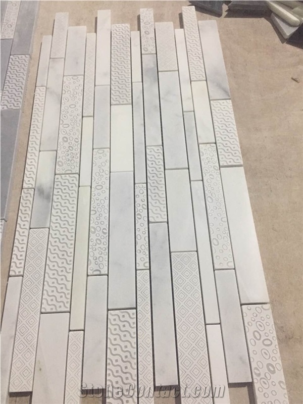 Polishing White and Grey Marble Carved Mosaic in Linear Shape
