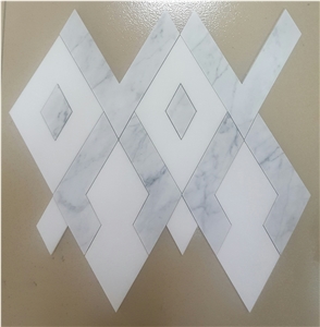 Polishing White Marble Mosaic in Rhombus Shape in Custom Design