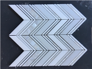 Polishing White Marble with Mother Of Pearl White Shell Mosaic in Arrow or Interlock Pattern