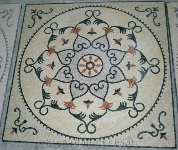 Water Jet Best Mosaic Tiles Factory, Square Flower Pattern Medallions for Floor Covering
