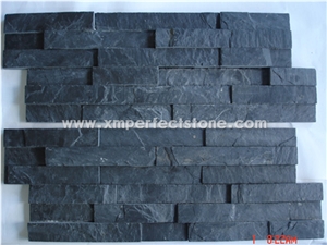 Black Natural Quartzite Cultured Stone Wall Cladding Panel, Cement Ledgestone Wall Panel