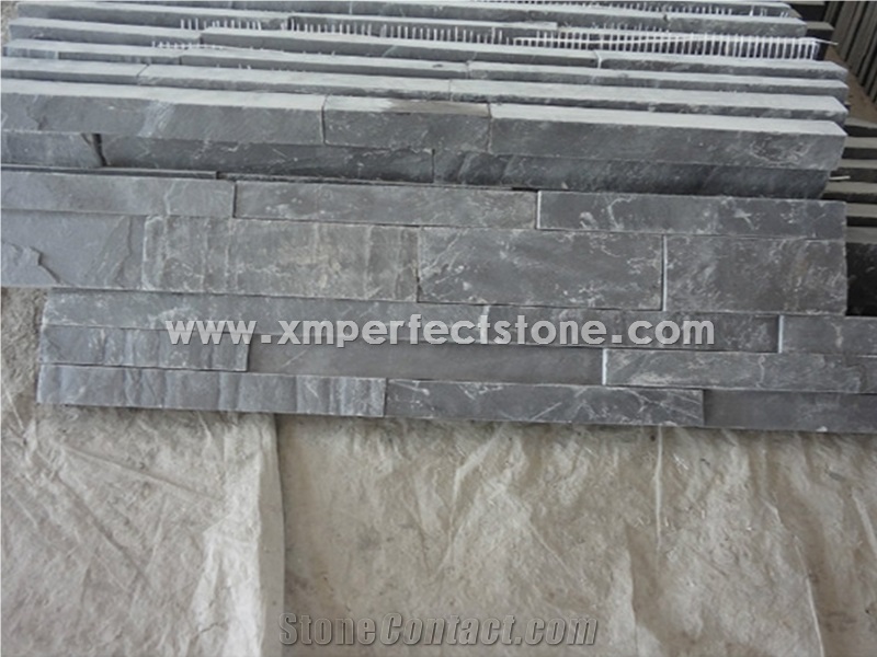 China Black Slate Stacked Stone Veneer Feature Wall Cladding Panel Ledge Stone Split Face Tile