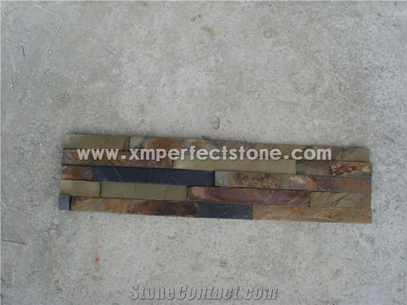 China Multicolor Rusty Slate Stacked Stone Veneer Feature Wall Cladding Panel Ledge