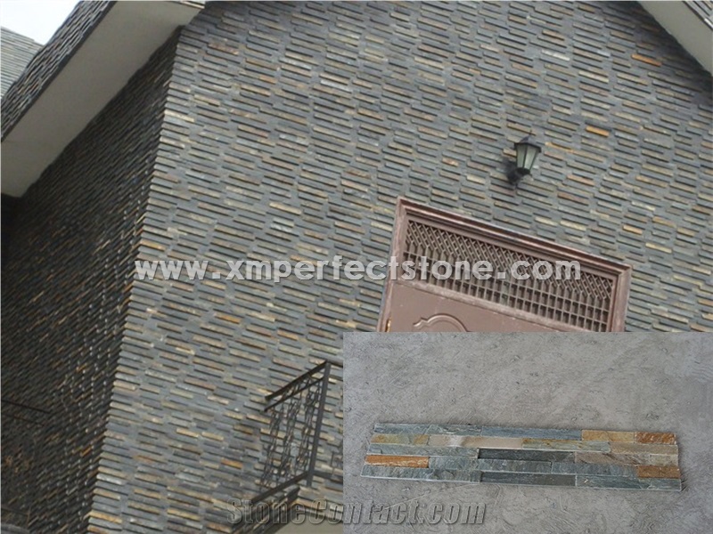 China Multicolor Rusty Slate Stacked Stone Veneer Feature Wall Cladding Panel Ledge