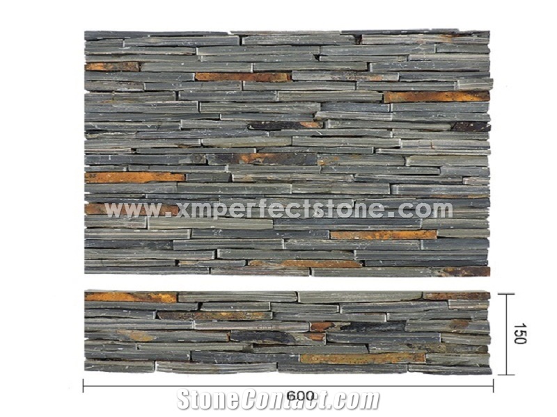 Rusty Slate Cultured Strips/Split Face Rusty Culture Stone/Gold Slate Thin Stone Veneer