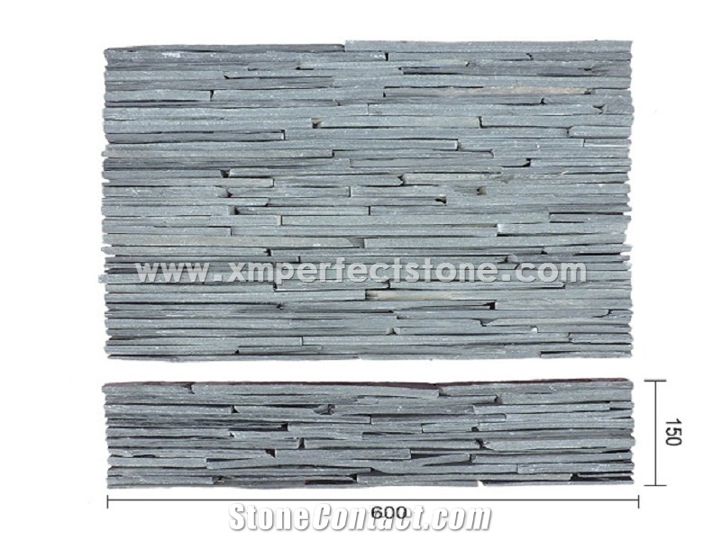 Xingzi Black Cultured Slate Strips with Natural Split Culture Stone Foe Wall Cladding