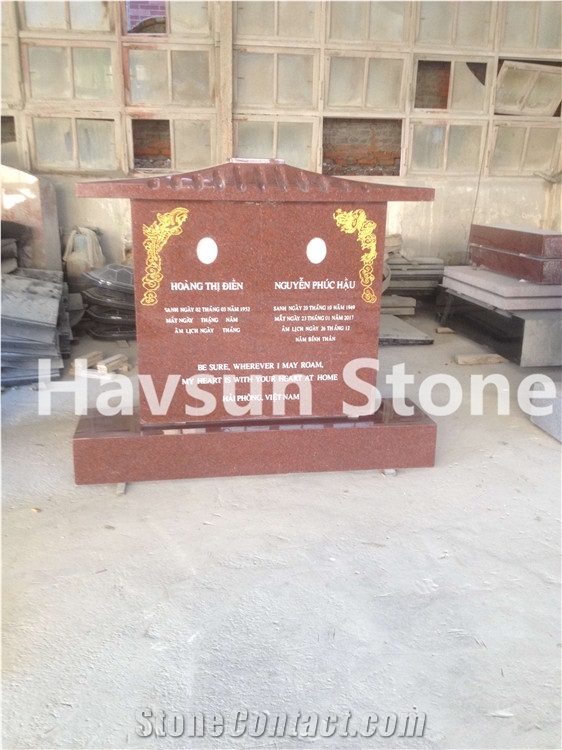 Beautifully Imperial Red Headstone Upright Indian Red Tombstone Vietnam Headstone