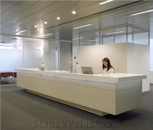 2017 Popular Commercial Modern Design High Gloss Solid Surface Reception Desk