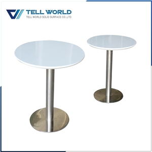 Acrylic Solid Surface Matte White Square Design Cafe Table with Stainless Steel Base
