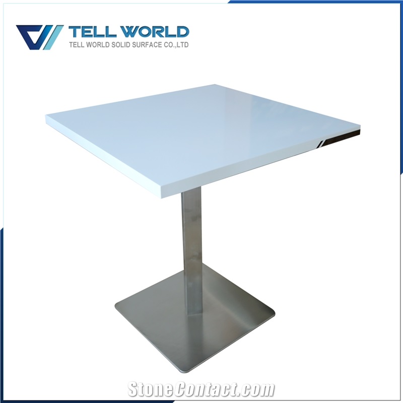 Acrylic Solid Surface Matte White Square Design Cafe Table With