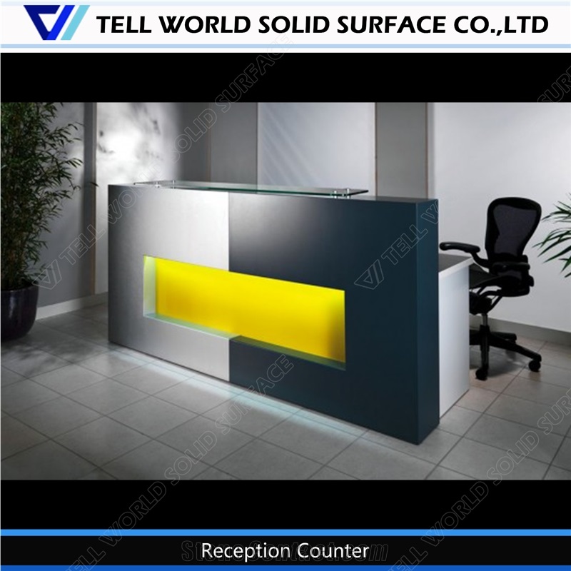 Acrylic Solid Surface New Design Beauty Lobby Reception Counter Office Front Standing Desk