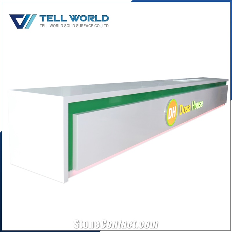 Artificial Marble Stone 8 Meter White Long Bar Counter with Cabinet for Restaurant Furniture