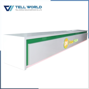 Artificial Marble Stone 8 Meter White Long Bar Counter with Cabinet for Restaurant Furniture