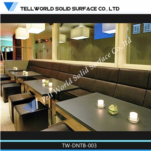 Artificial Quartz Stone Solid Surface Black/White Square Shape Dining Table for Restaurant