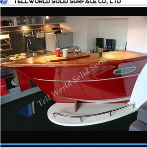 Artificial Stone Boat Shape Bar Counter Coffee Acrylic Solid Surface Bar Countertop