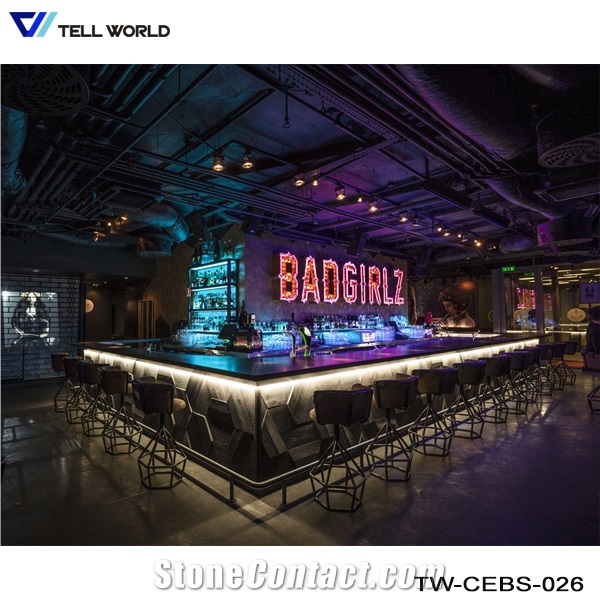 Artificial Stone Customized Curved Modern Bar Counter Led Bar Counter for Nigjt Club