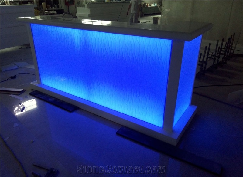 Coiran Highly Glossy Surface Blue Light I Shaped Coffee Bar Counter