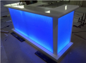 Coiran Highly Glossy Surface Blue Light I Shaped Coffee Bar Counter