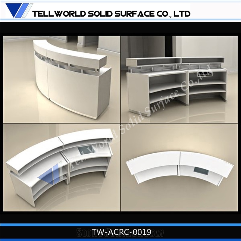 Corian Solid Surface Circle High Gloss Led Reception Desk Reception Counter