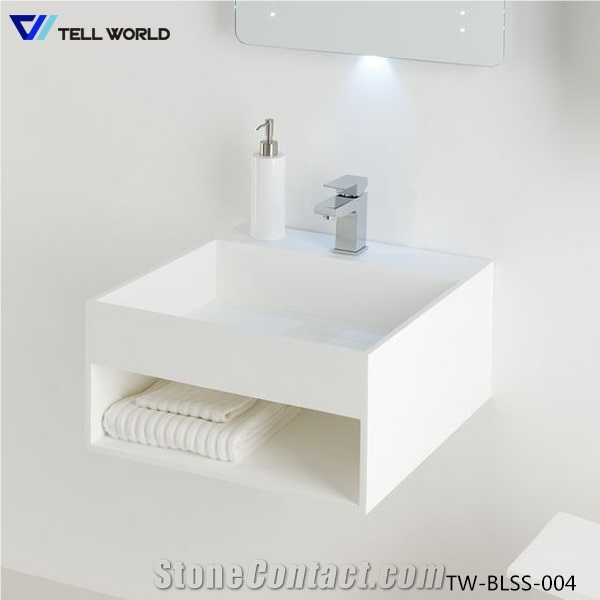 Corian Type White Matt Finish Easy Cleaning Wash Basin for Hotel and Private Home