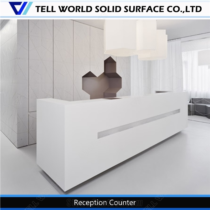 Easy Maintenance Corian/Artificial Marble Types White Color Medium Size Front Counter Desk