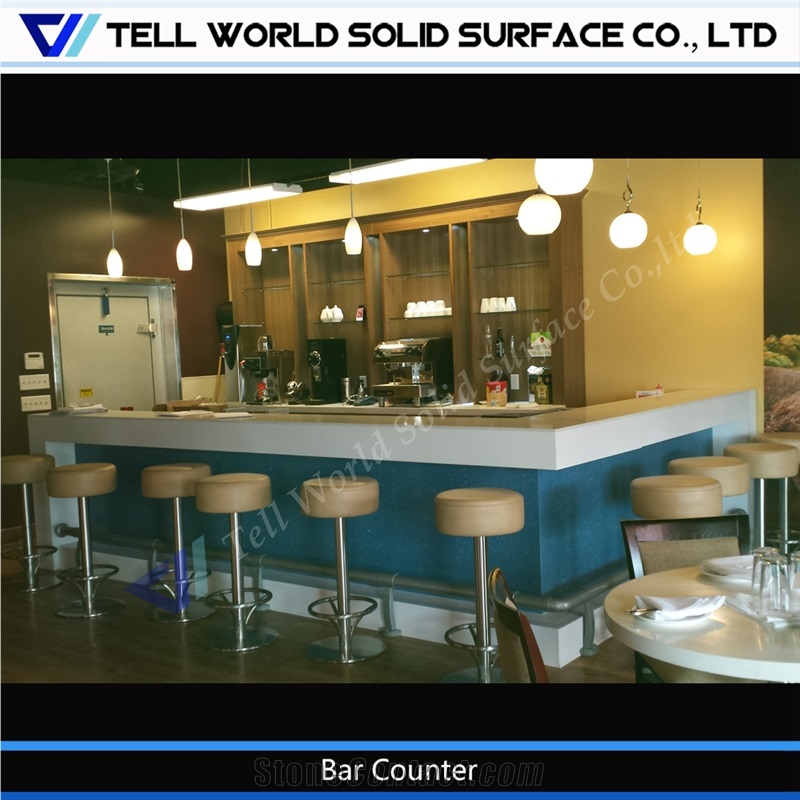Engineered Stone Glossy Surface L Shaped Commercial Bar Counters